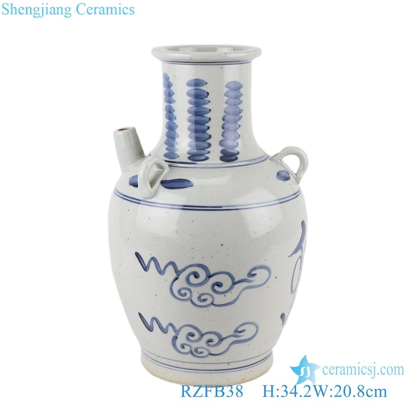 Rzfb38 Blue and White Blessing Word Fu Word Pattern Ceramic Oil Bottle