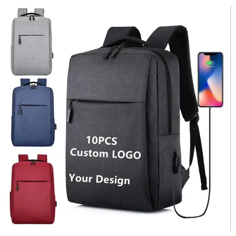High Quality Custom Travel Men Computer Bag Polyester Casual Geometric USB Laptop Backpack
