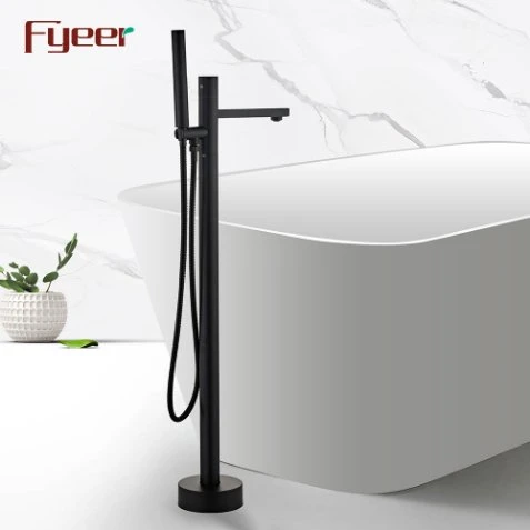 Fyeer New Free Standing Matt Black Bathtub Faucet with Hand Shower