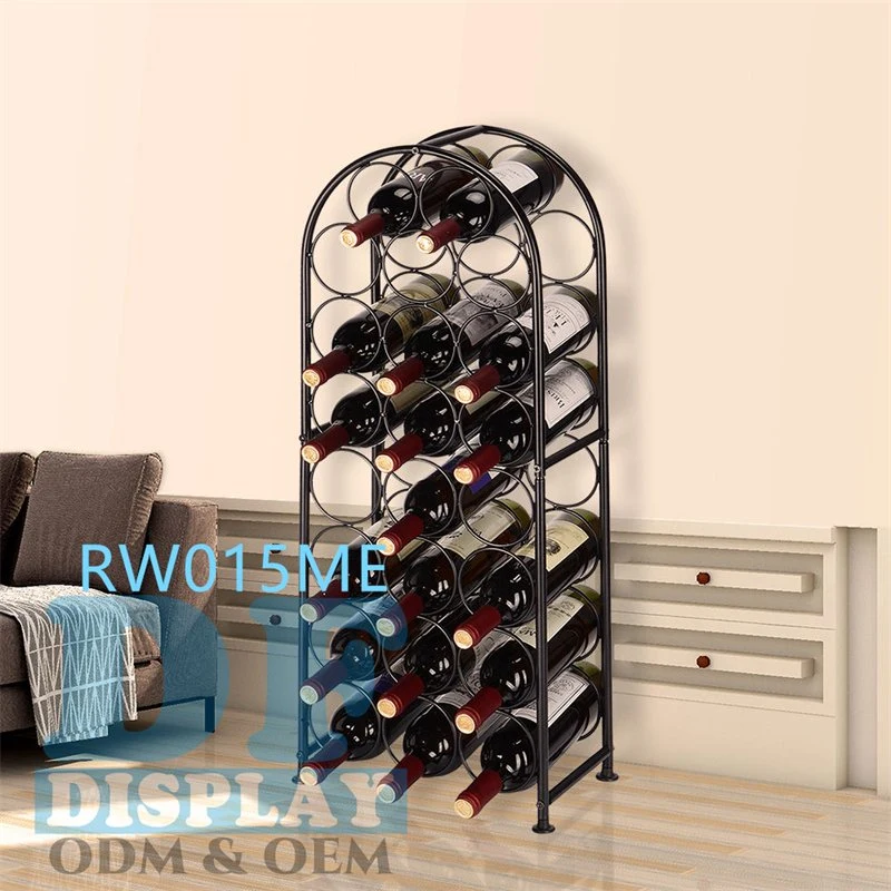 Pantalla de 23 botellas de vino para rack de Metal Free-Standing arqueado de estante de vino Vino suelo soporte con 4 pastillas de pie ajustable expositor de vino