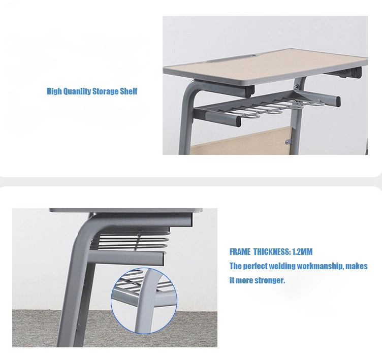 Escola Sala de aula mobiliário ergonómico confortável Student Single Metal Study Desk E Presidente