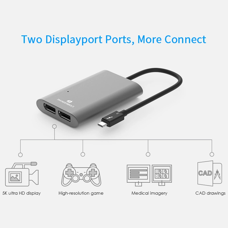 Monitor Thunderbolt ™ 3 para Dual DisplayPort, fabricante certificado pela Intel Adaptador