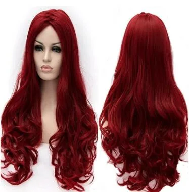 Beleza barata Long Wine Red Wave Synthetic Wigs para mulheres Cosplay Wigs