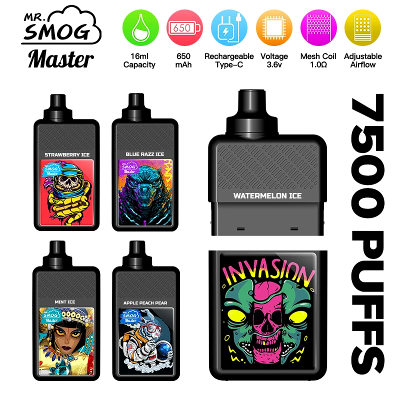 La nicotina 20mg 50mg 20ml de líquido e insertará Vapsolo 7500 El Sr. Smog vainas Master 10000 bocanadas Sistema Kit Pod