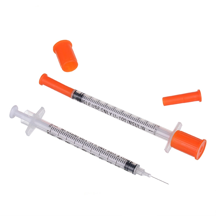 Seringue à insuline jetable Orange Cap 0,3 ml 0,5 ml 1 ml avec aiguille Seringue médicale à insuline