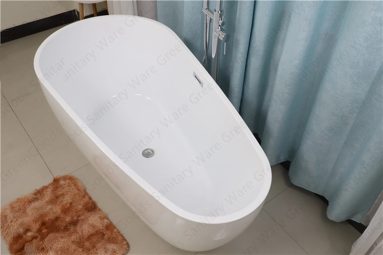 Modern USA New Standard Height Dimension Oval Shape Free Standing Acrylic One Person Bath Tub Soaking Freestanding Bathtubs