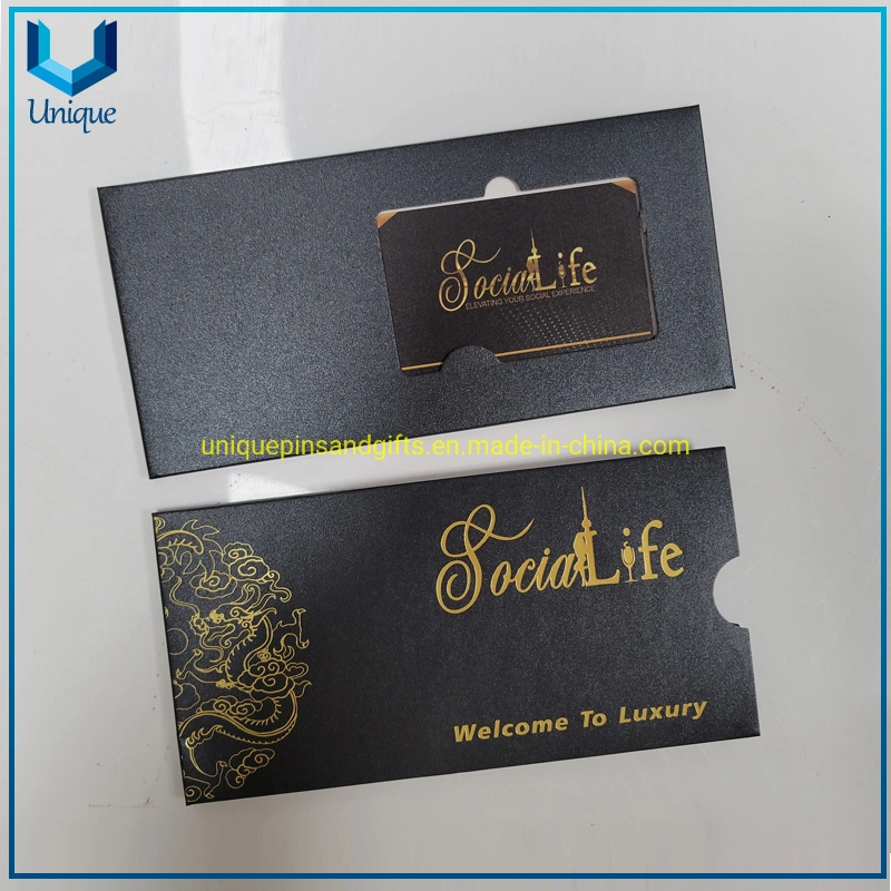 Luxus Edelstahl Mitgliedschaft schwarze Karte mit Evelope Verpackung, kundenspezifisches Design QR Code / NFC Metall Visitenkarte im Fabrikpreis
