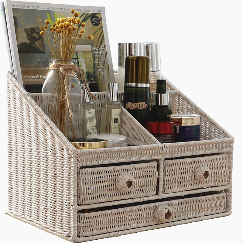 Fashion Rattan-Weaved Storage Basket Wicker Willow Dressing Case