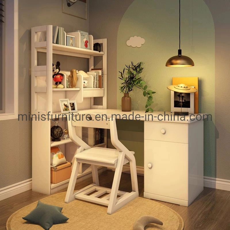 (MN-KT902) Popular Mediterranean Style Office Table Home Kids Study Computer Table with Corner Bookshelf