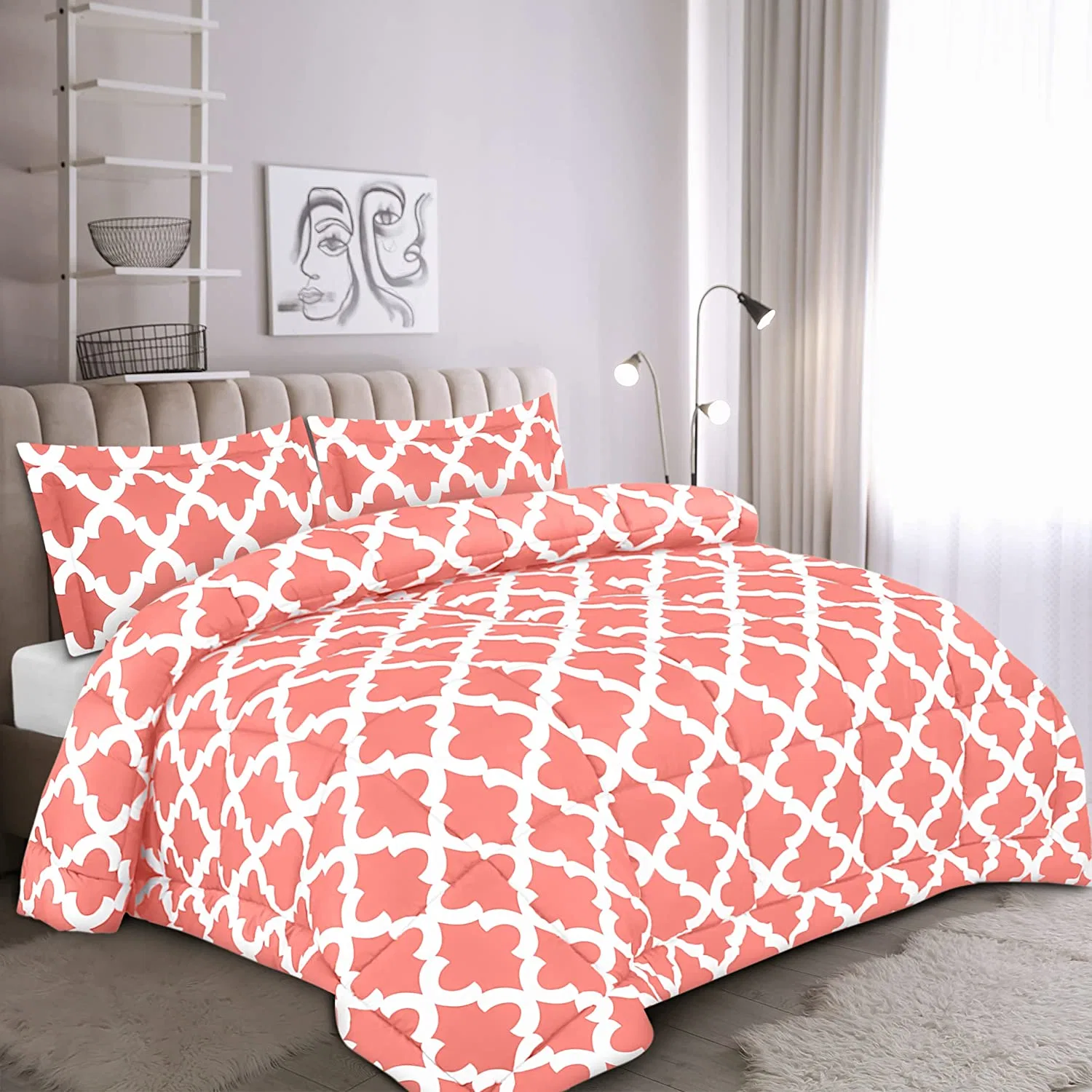 Bedding California King Comforter Set (Coral) with 2 Pillow Shams - Bedding Comforter Sets - Down Alternative Comforter - Soft and Comfortable