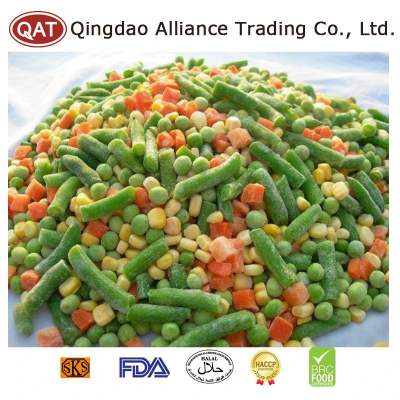 China Natural Frozen Mixed Vegetables IQF 3/4 Ways Mixed Blend with Carrots/Corn/Green Peas with Retail Bulk Packing