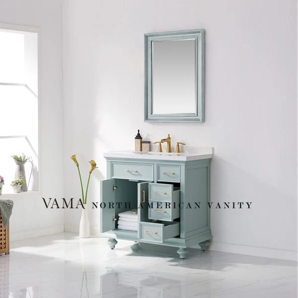 Vama 36 Inch Luxury American Solid Wood Single Sink Bathroom Vanity