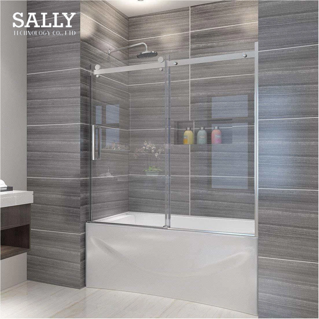 Sally 8mm Inline Frameless Single Sliding Shower Door with Slim Stainless Steel Top Rail Enclosure