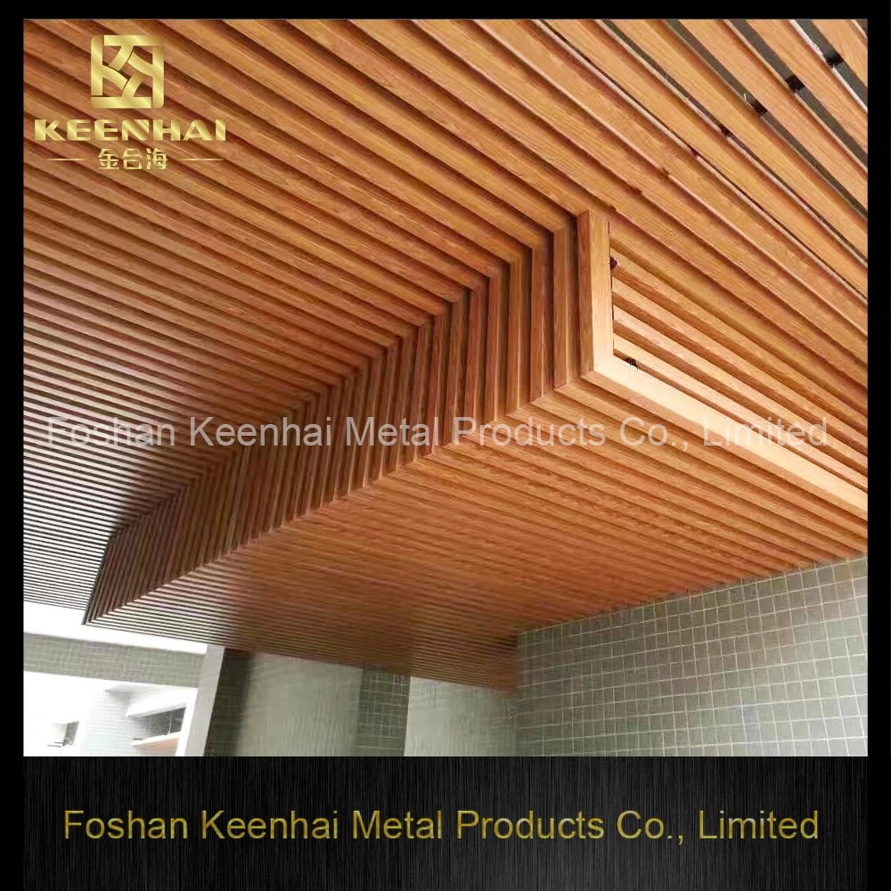 Outdoor Shelter Wood Grain Color U-Shaped Aluminum Slat Ceiling Suspended Baffle Ceiling Metal Ceiling (KH-MC-U8)