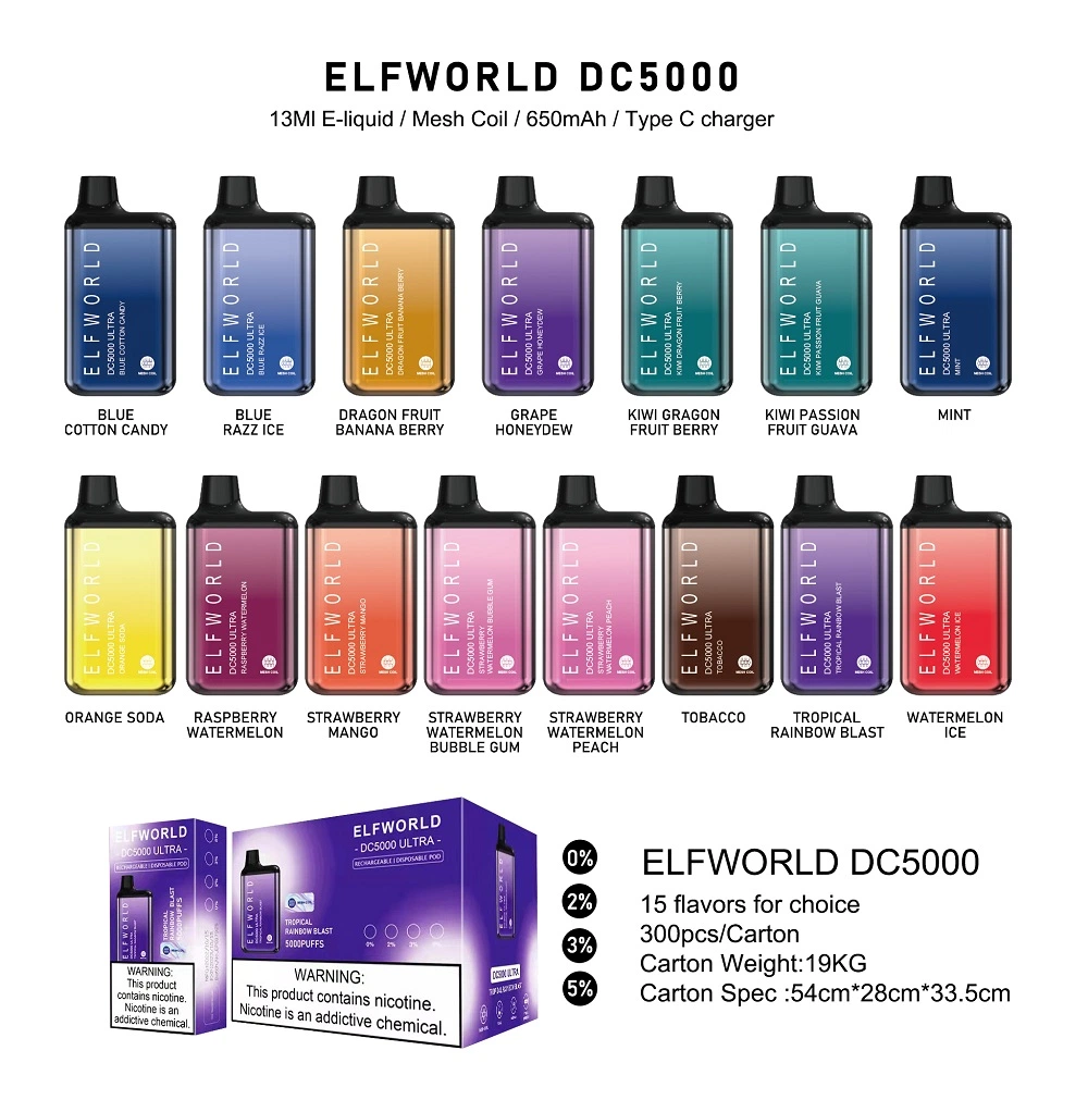 Fabrik Großhandel/Lieferant Elfworld Vape DC 5000 Elektronische Zigarette 5000 Puffs Authentischer Duft