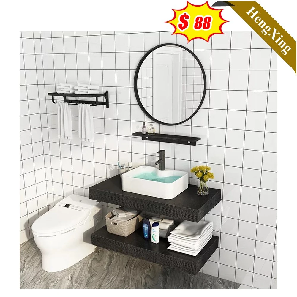 Color negro de madera de estilo moderno lavabo Double-Deck Armario de almacenamiento de cuarto de baño con espejo