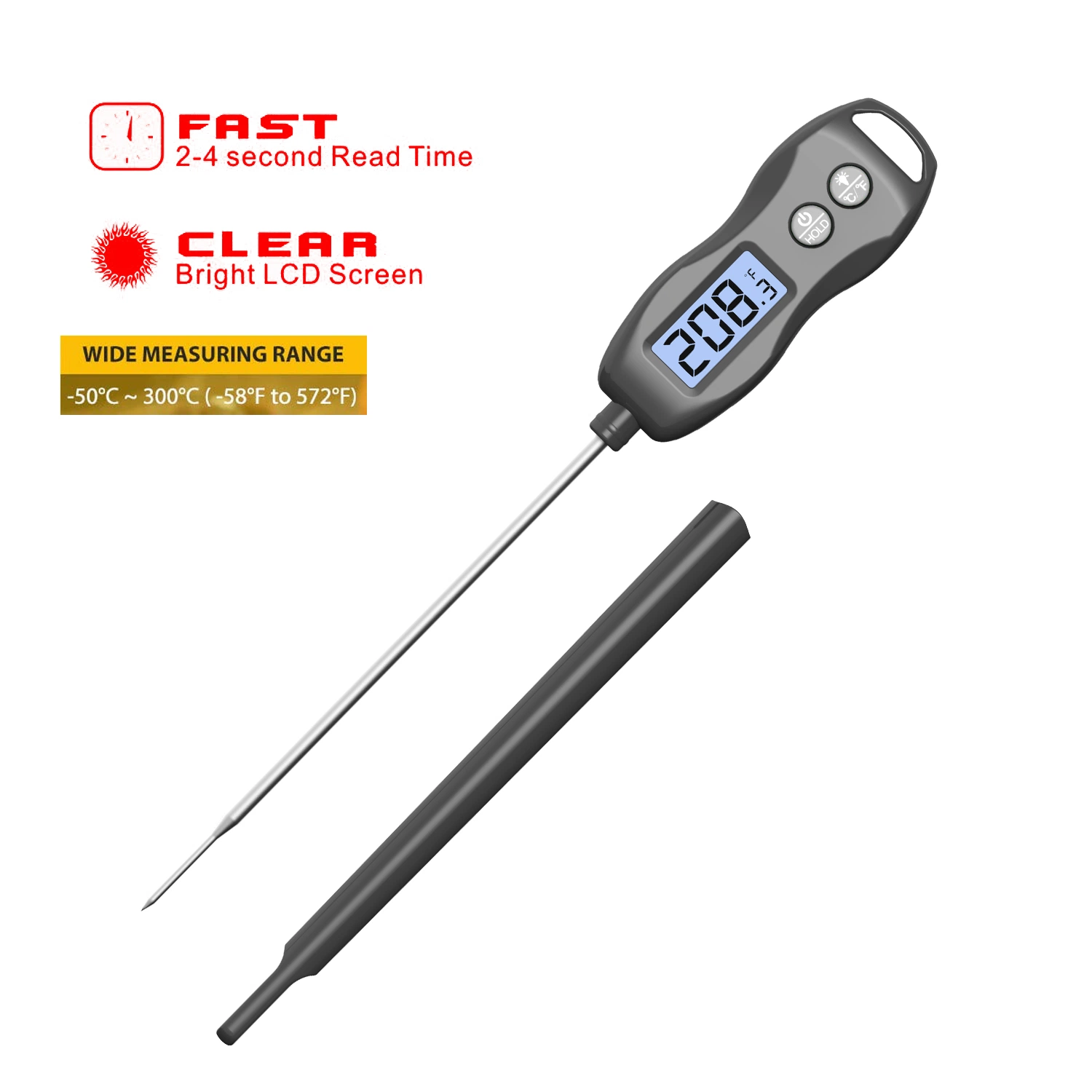 Digital Food Thermometer Kitchen Oven BBQ Cooking Meat Milk Water Measure Probe