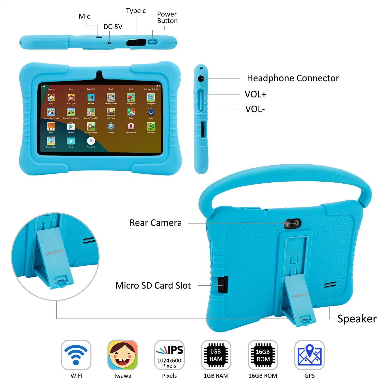 Rendimiento de alta calidad/alto costo A133 Android Tablet 7 pulgadas Android 12 niños Juegos de aprendizaje tabletas WiFi para niños educativos Android niños OEM Aceptar