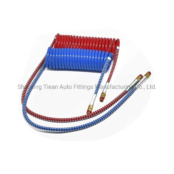 15FT Air Hose Set Assembly Red & Blue, with 48 Inch Leads, Long Tails Double Layer, Nylon Tube, Pneumatic Coils