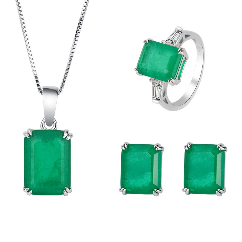 Synthetic Emerald Gemstone 925 Sterling Silver jewelry Set