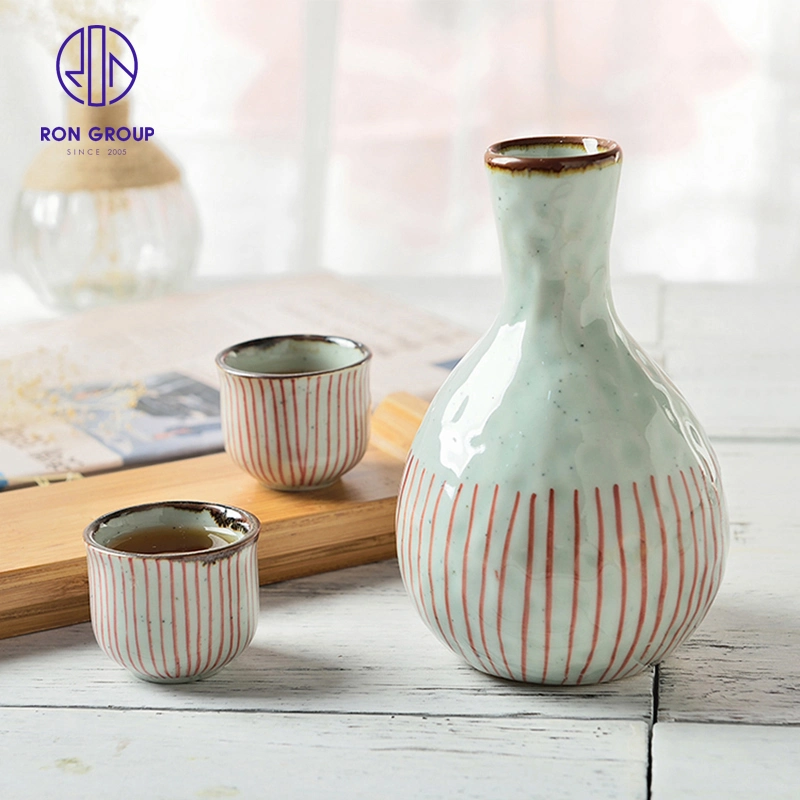 High Quality Modern Style Red Vertical Stripes Ceramic Tea Cup Water Mug for Hotel Restaurant