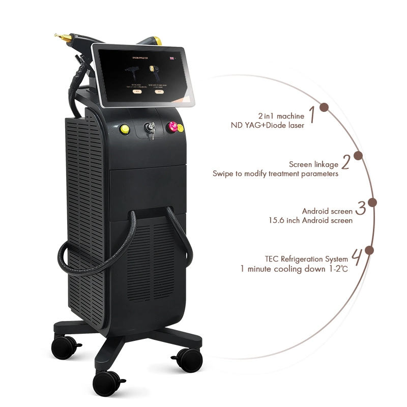 Vertical 2 in 1 808nm Diode Laser ND YAG Laser Tattoo Removal Professional Beauty Equipment