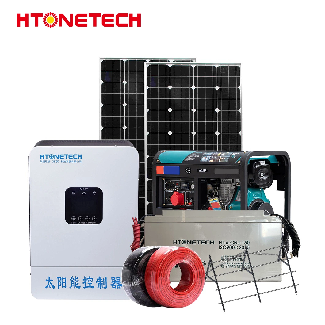 Htonetech off Grid Solar System komplett Set China 5000W 45025W 400W monokristalline Solarmodule Industrie 3 kW Dieselgenerator Solar Energy Hybrid