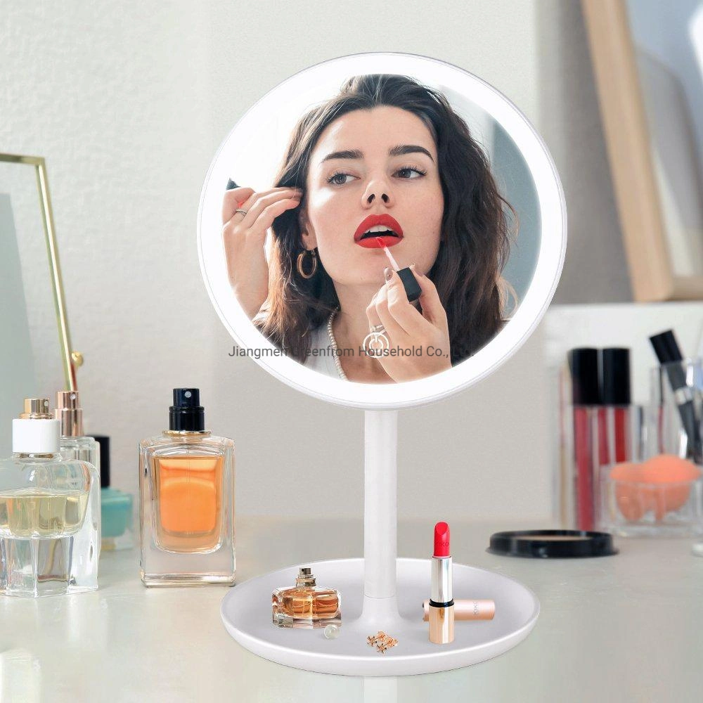 Espelho de maquiagem iluminado de mesa de 8 polegadas com luz LED dupla face e bateria recarregável.