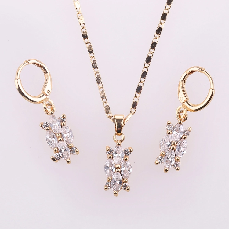 Fashion Hengdian Costume Wholesale Imitation Gold Plated Earring Sets Pendant Necklace Jewelry