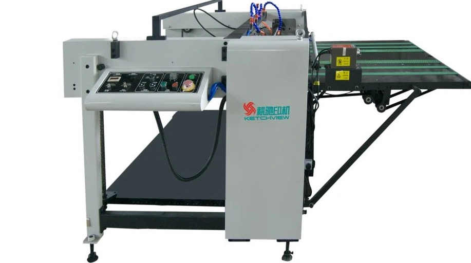 Automatic Stop Cylinder Silk Screen Printing for Heat Transfer Label, Panel with Adheasive Powder Sparying/Dusting, IR Dryer Tunnel and Paper Stacking Machine