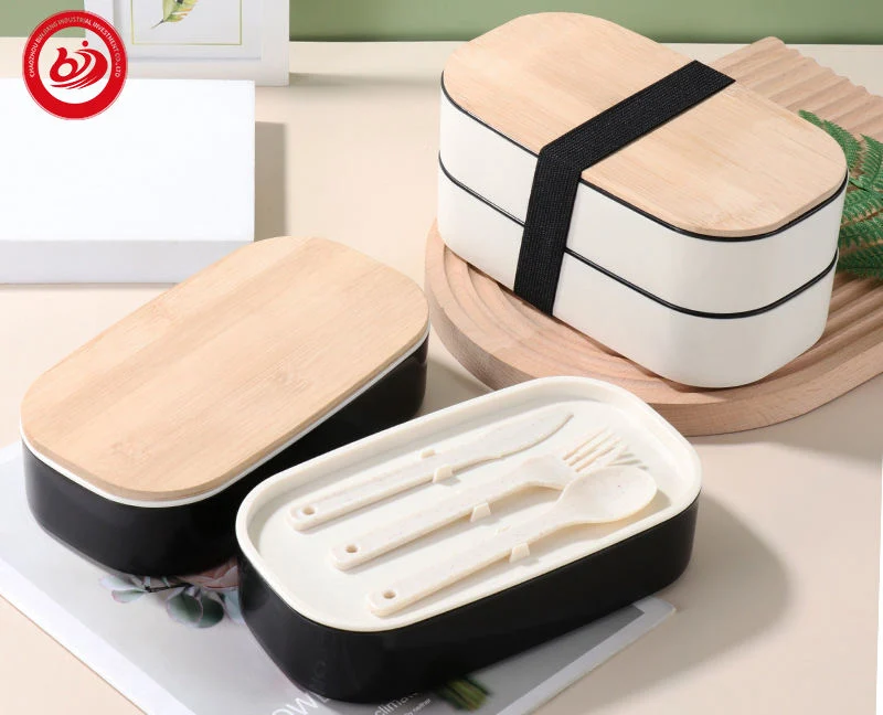 Estilo japonês Office da Alimentação Escolar durável de armazenamento de almoço de madeira Bento de duas camadas da Caixa