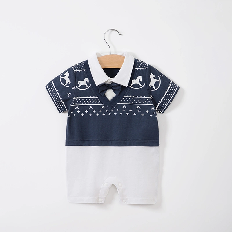 Wholesale Baby Fashion Clothes 100%Cotton Short Sleeve with Tie Cute Pajama Baby Boys Romper