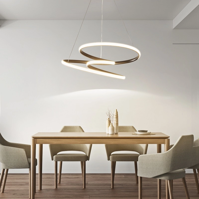 Salle de séjour Hôtel Gold cercle ligne anneau rond suspension de plafond Lustre LED clair