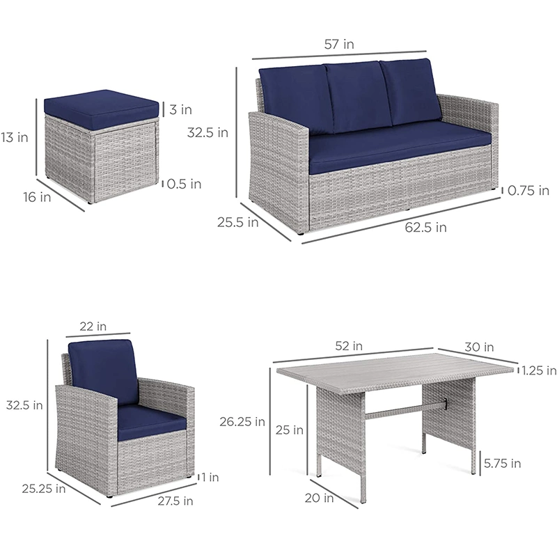 7 Piece Sectional Low Dining Sectional Rattan Outdoor Garden Furniture Corner Sofa Set with Cushion