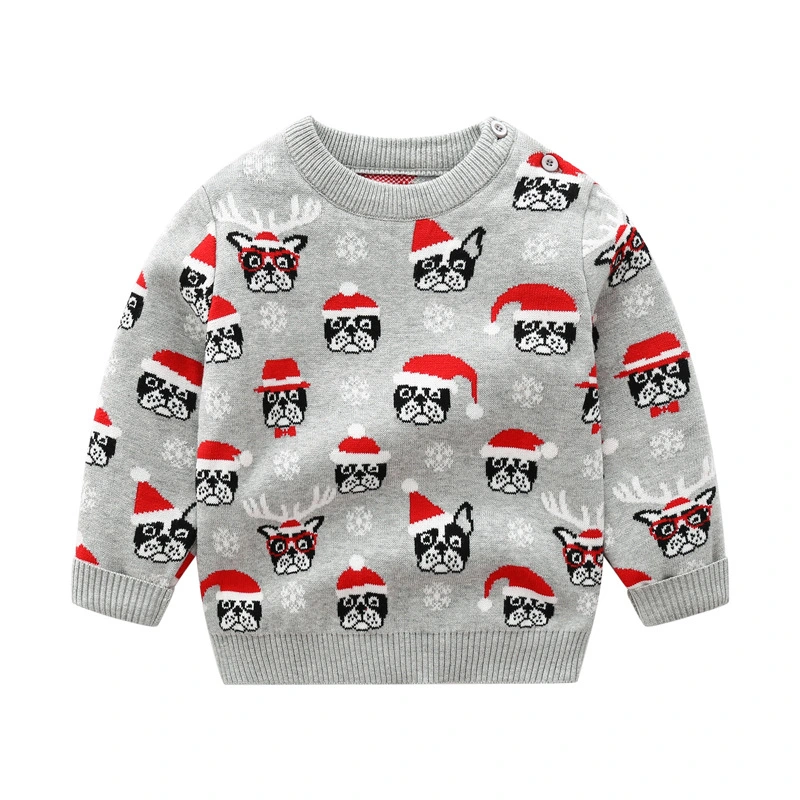 Boutique High quality/High cost performance Winter Kids Sweaters Unisex 100% Cotton Pullover Knit Clothes Cartoon Print Christmas Sweater Kids