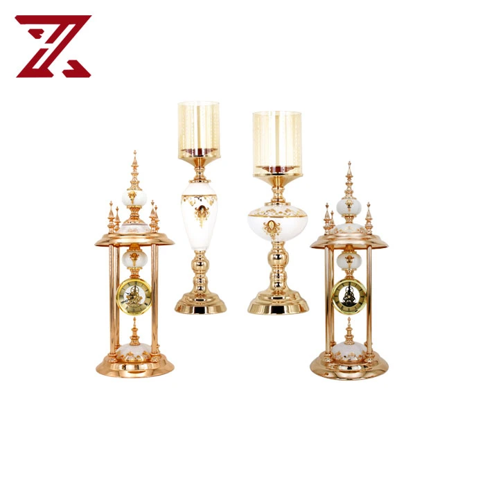 European Glass Silent Metal Stand Clock for Table Decoration