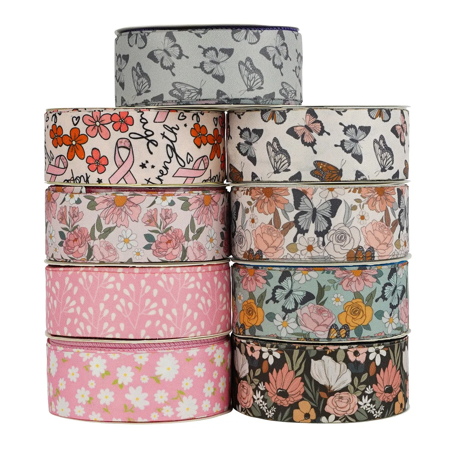 Foreign Trade Supply of Multi-Specifications Floral Patterns Ribbon Korean Hemp Heat Transfer Printing Ribbon Gift Box Packaging Ribbon