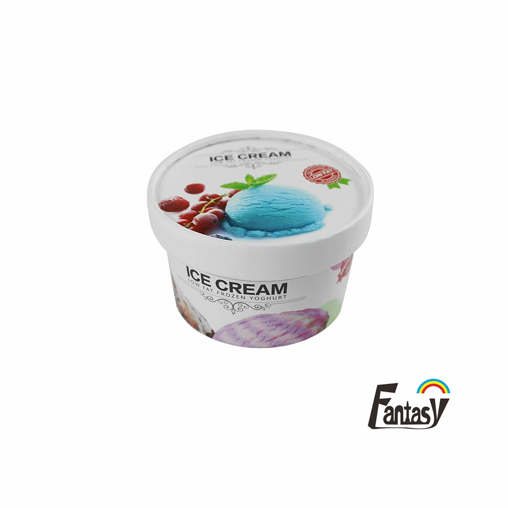 3oz 5oz desechables impresos personalizados yogur helado vaso de papel Papel recipiente con tapa y la cuchara de helado de plástico