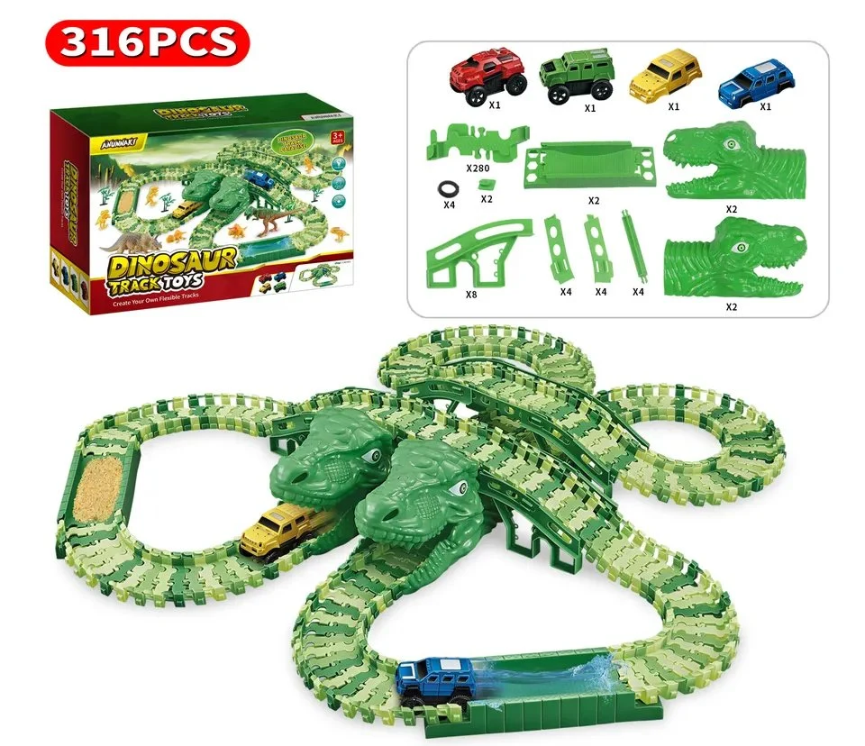 Racing DIY Eléctrico Ferroviária Dinosaur Corrida Via Carro de brinquedos educativos para crianças