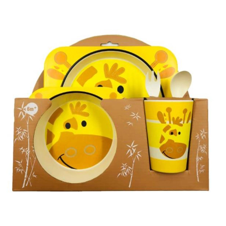 Baby Dining Dish Lovely Animal-Shaped Cute Bamboo Dinnerware Set Baby Dinner Plate with Cups