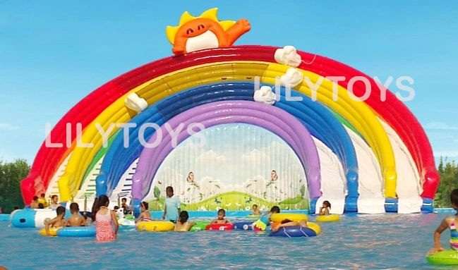 Cheap Rainbow Slides Inflatable Ground Water Park on Land for All Ages