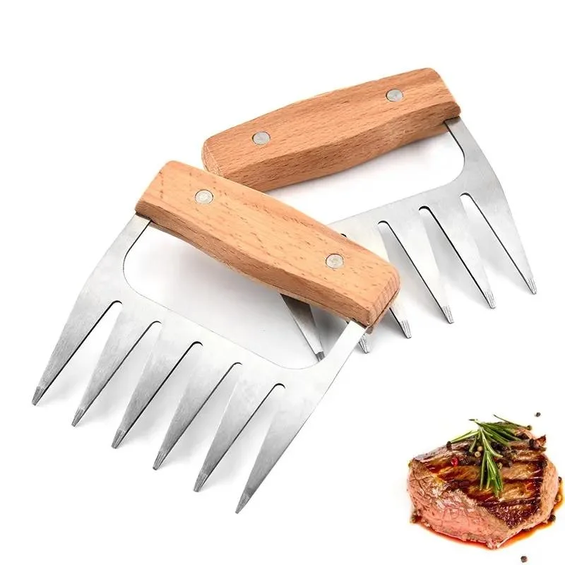 Stainless Steel Wooden Handle Meat Claws 18/8 Metal Claw Meat, Meat Fork