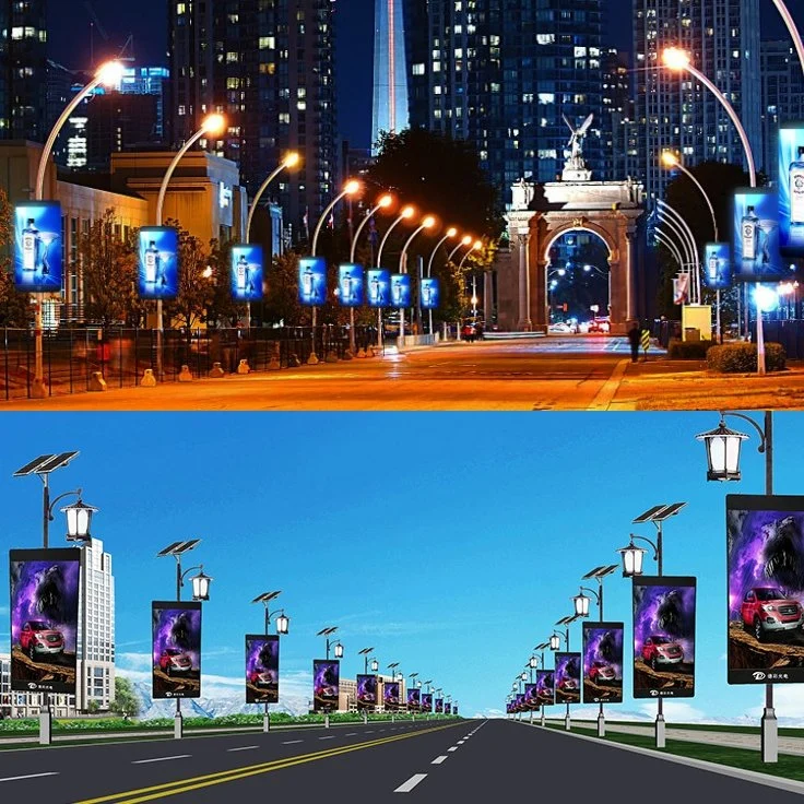 Electronic Roadside Solar Powered WiFi 3G 4G Control Street Light Pole Banner P4 P5 P6 LED Display