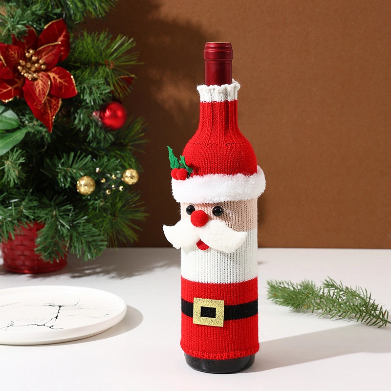 Christmas Decoration Wine Bottle Set Cartoon Knitted Snowman