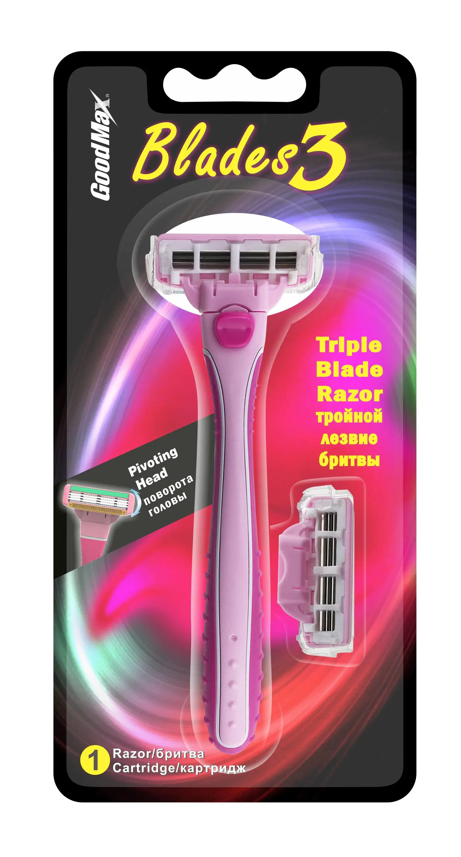 Open Back Design 3 Blades Good Quality System Razor with Rubber Handle