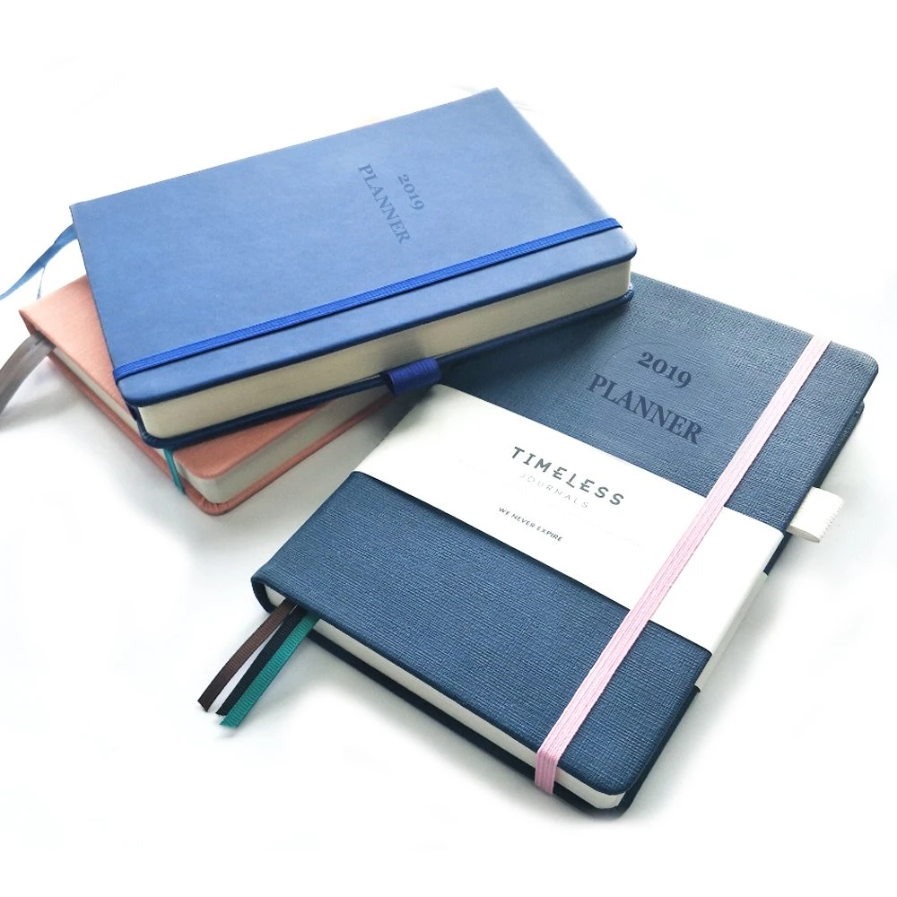 Promotional 2023 Customized Embossed Logo PU Notebook / PU Agenda with Elastic Band