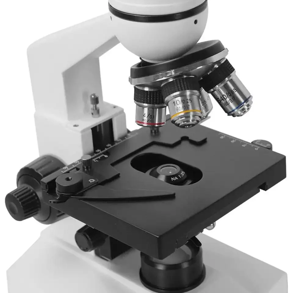 LED de 40X-1000X microscopio biológico Monocular con trabajo mecánico (BM-104)