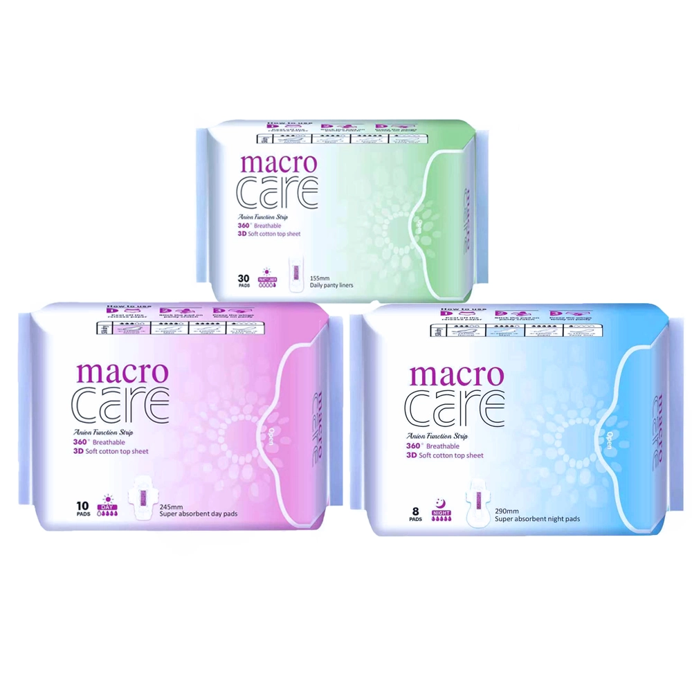 Non-Woven 3 лет Macrocare Внутренняя упаковка: Полиэтиленовый пакет; внешняя упаковка для женских гигиенических прокладок