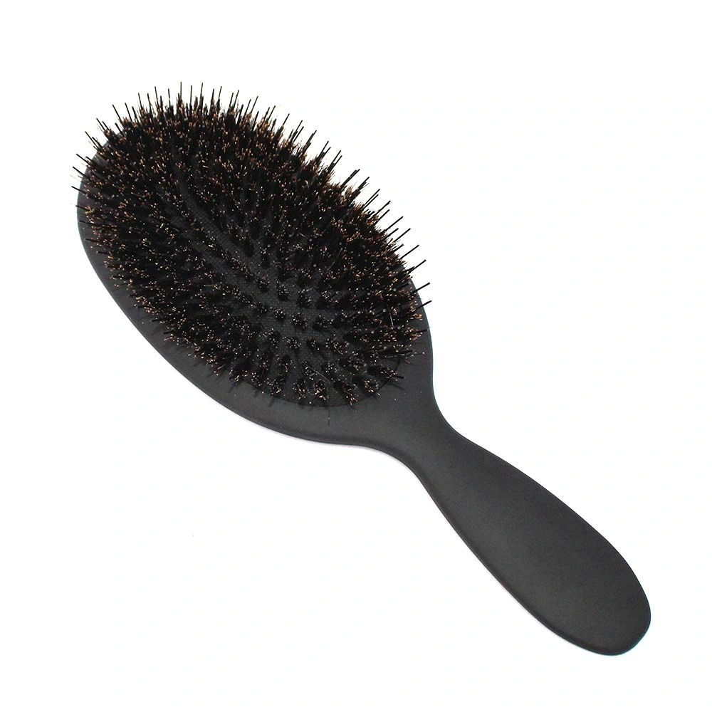 Amazontop Vender Negro plástico personalizado Boar Bristle cepillo de pelo Oval Cepillo de pelo de paleta