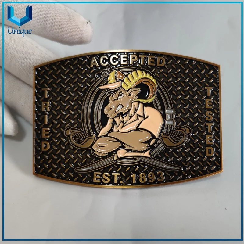 Free Sample 3.5 Inch 3D Curved Antique Gold Military Navy Metal Buckle, Custom Design Fashion Belt Buckle